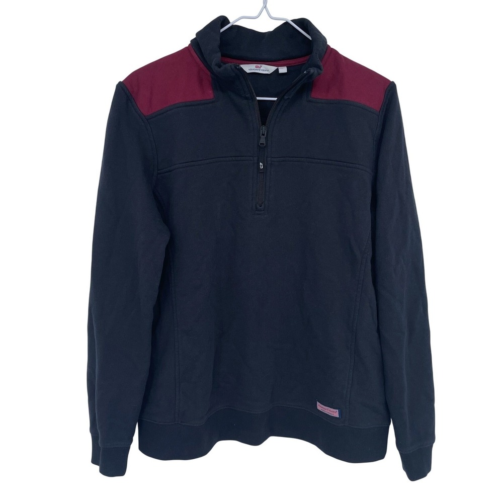 Vineyard Vines Two‎ Tone 1/4 Zip Pullover Sweatshirt Large Black Red
